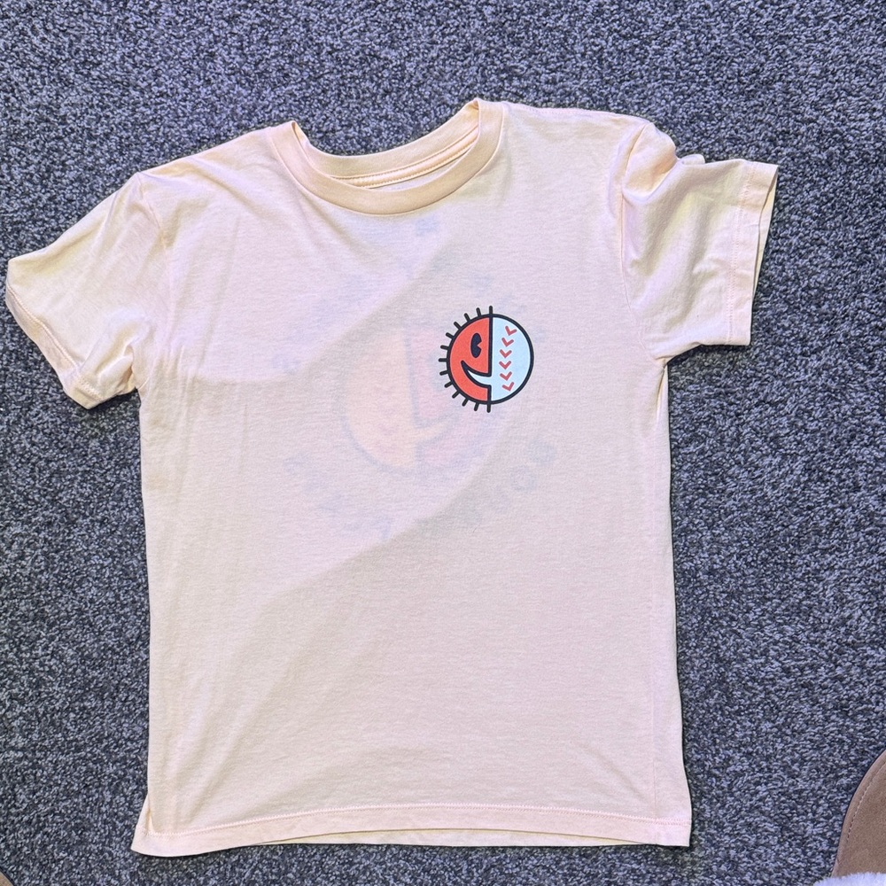 Kids Peach Short-Sleeve Graphic Tee with Baseball Smile